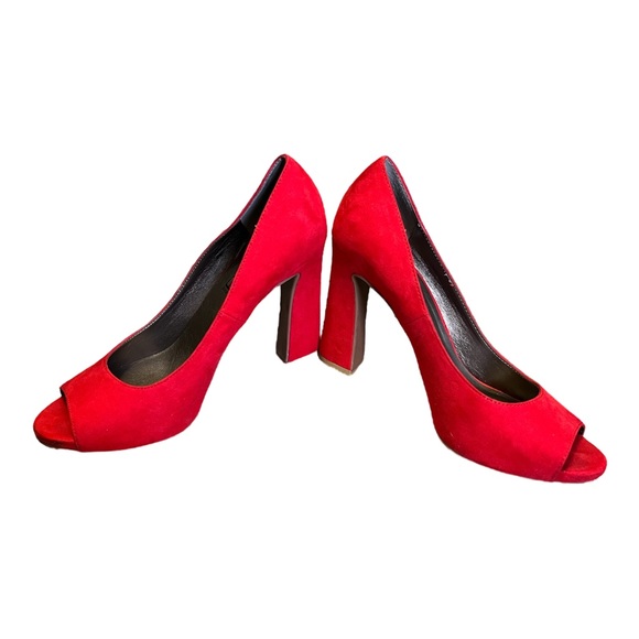 Moda Spana red faux suede peep toe heels - Picture 2 of 13
